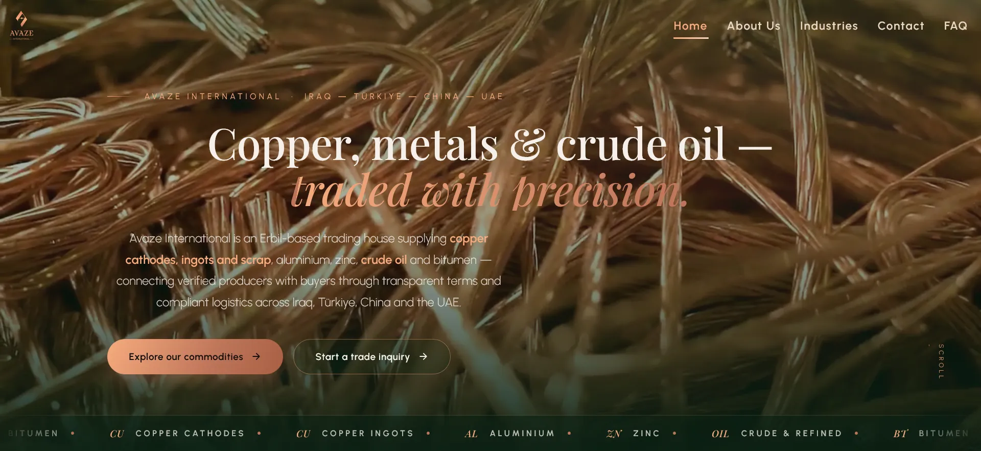 Avaze International website — fuel and metals web design by Vorel, Erbil — large view