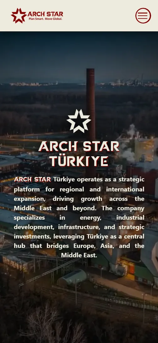 Arch Star Türkiye website — energy and infrastructure web design by Vorel — mobile view