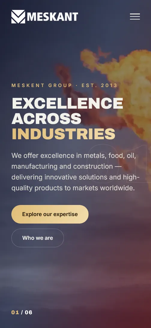 Meskent Group website — fuel and metals web design by Vorel, Erbil — mobile view