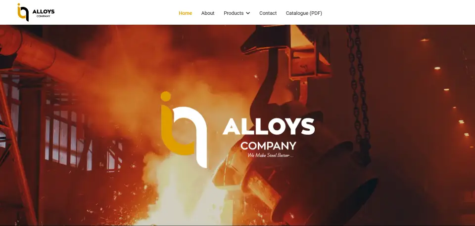 IQ Alloys website — metals industry web design by Vorel, Erbil — desktop view
