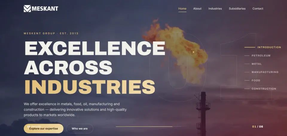 Meskent Group website — fuel and metals web design by Vorel, Erbil — desktop view