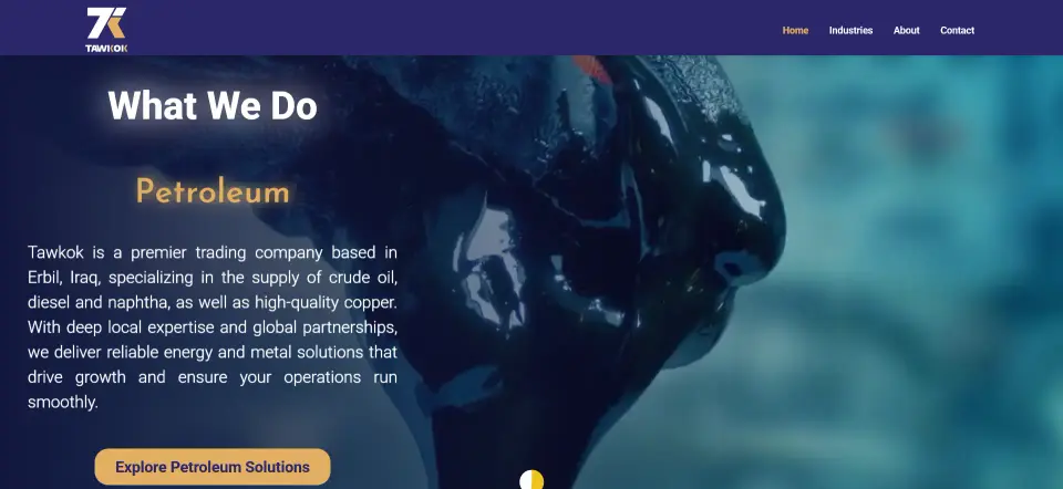 Tawkok website — fuel and metals web design by Vorel, Erbil